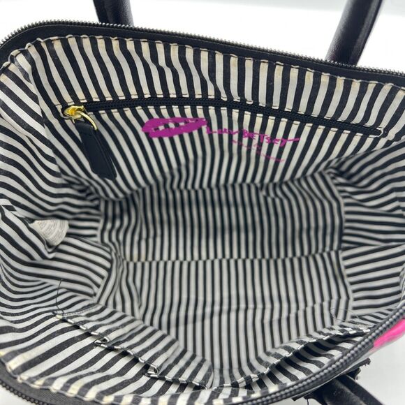 Luv Betsey by Betsey Johnson Satchel Star Print Striped Black White Pink Charm - Picture 13 of 16